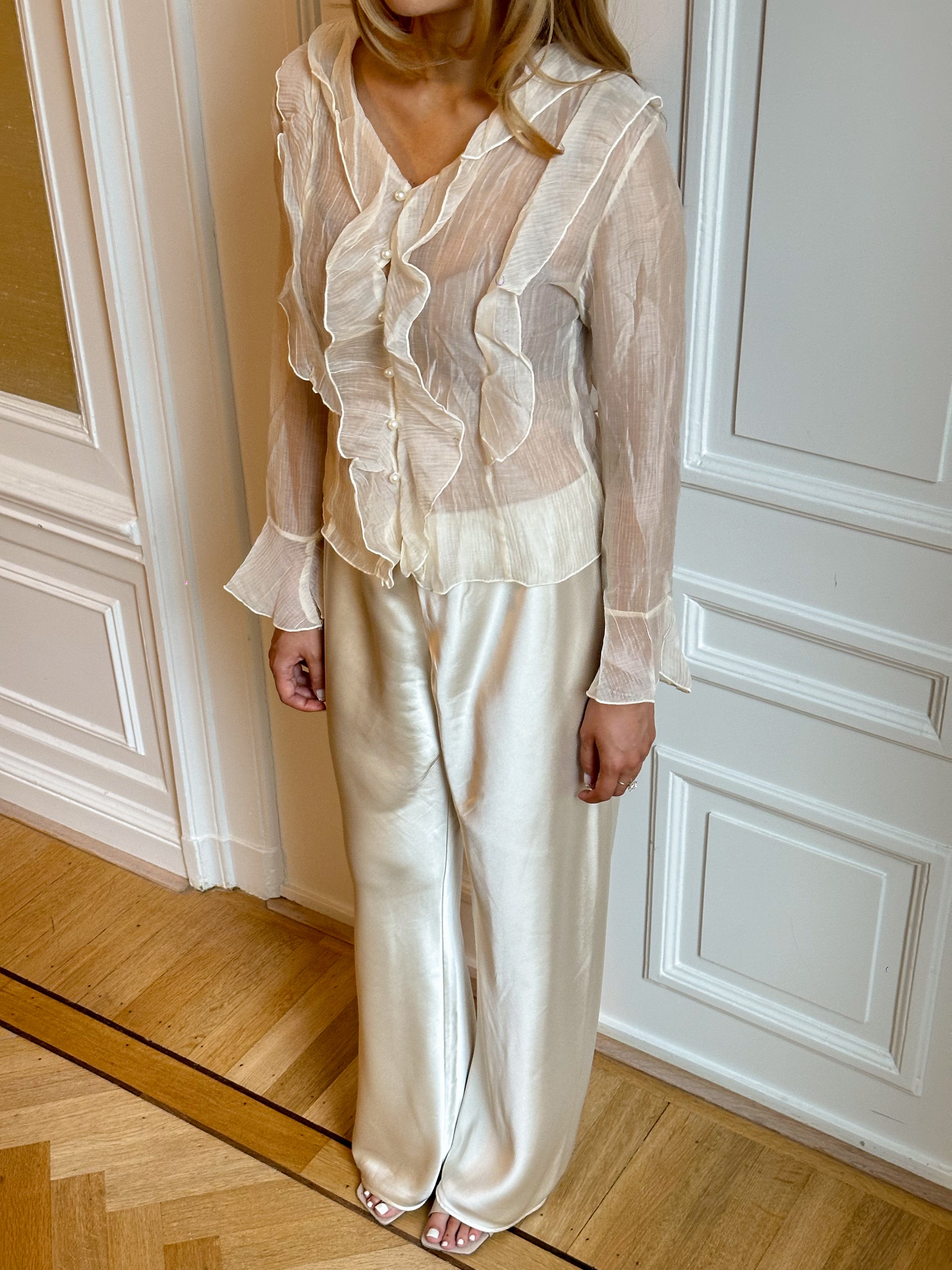 Pearl Mist | Textured Ruffle Blouse