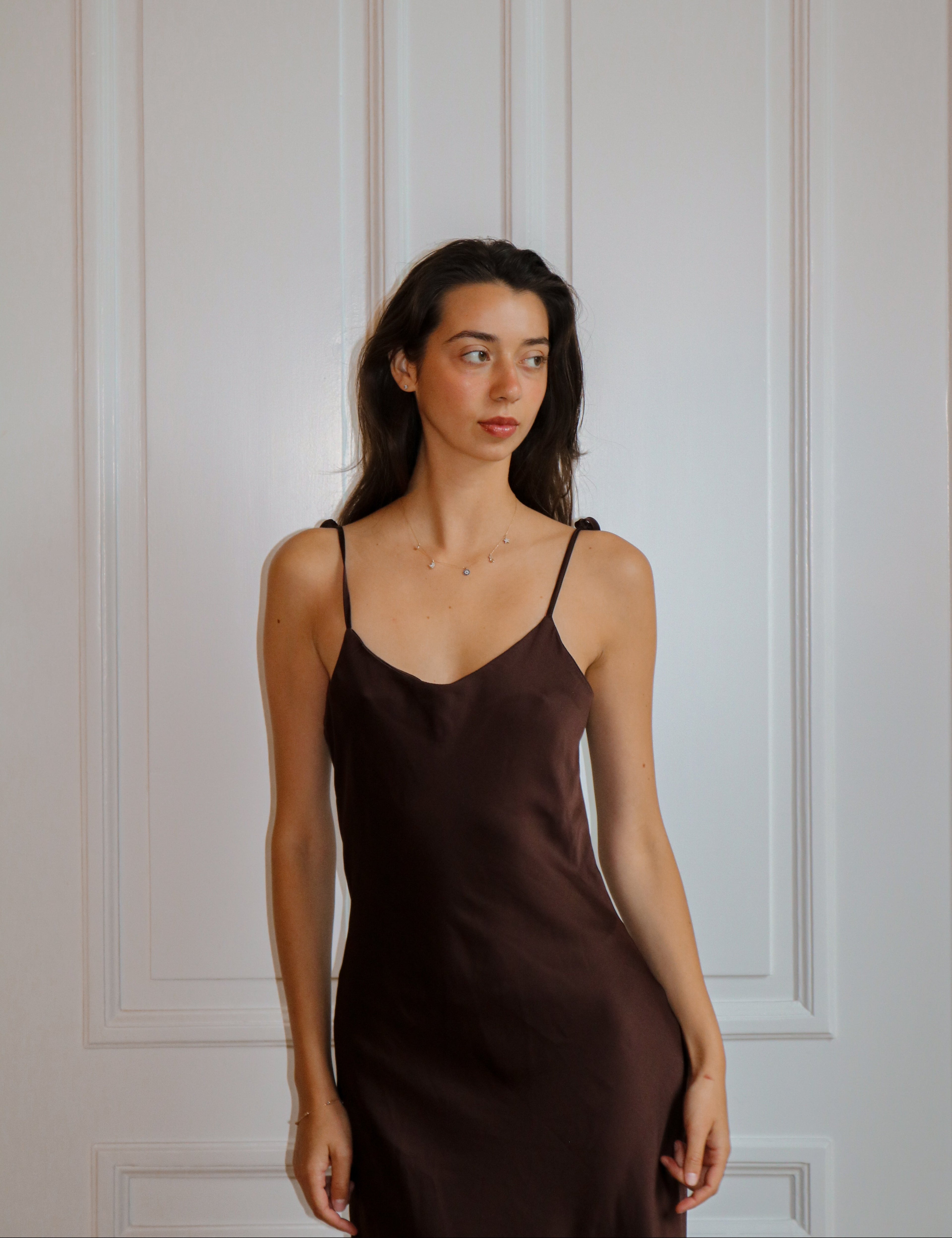 Chocolate Cherrie | Backless Satin Dress