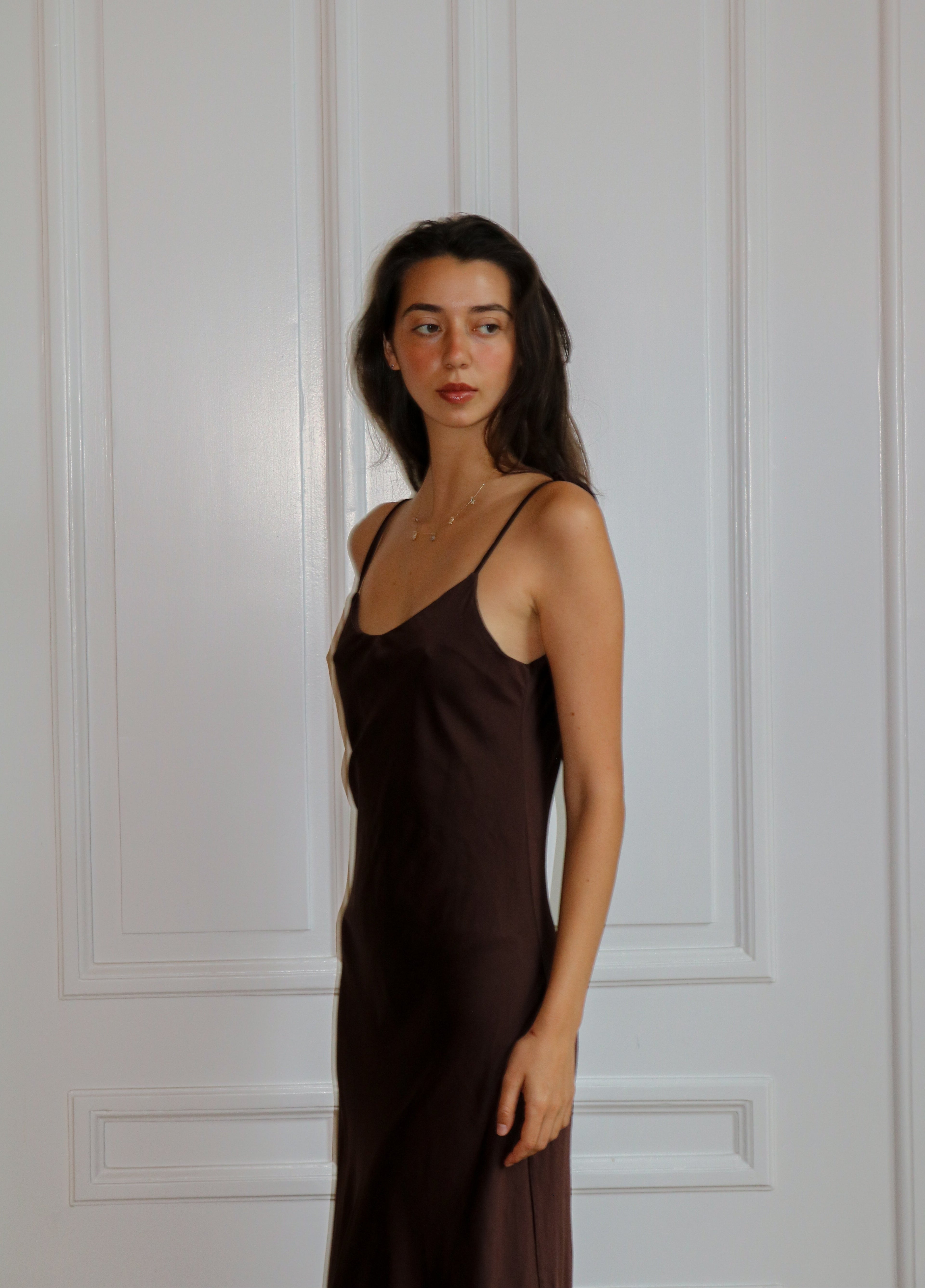 Chocolate Cherrie | Backless Satin Dress