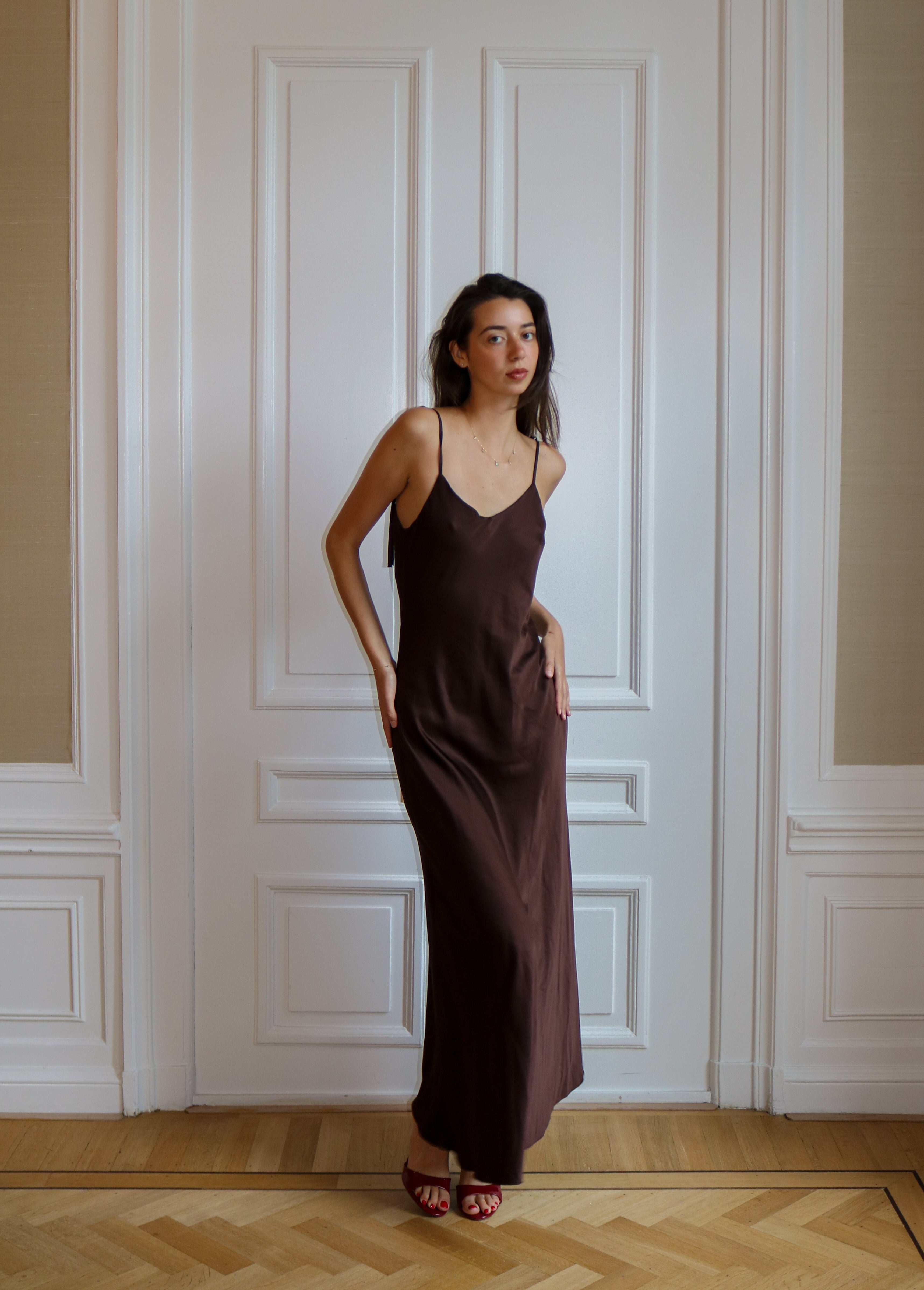 Chocolate Cherrie | Backless Satin Dress