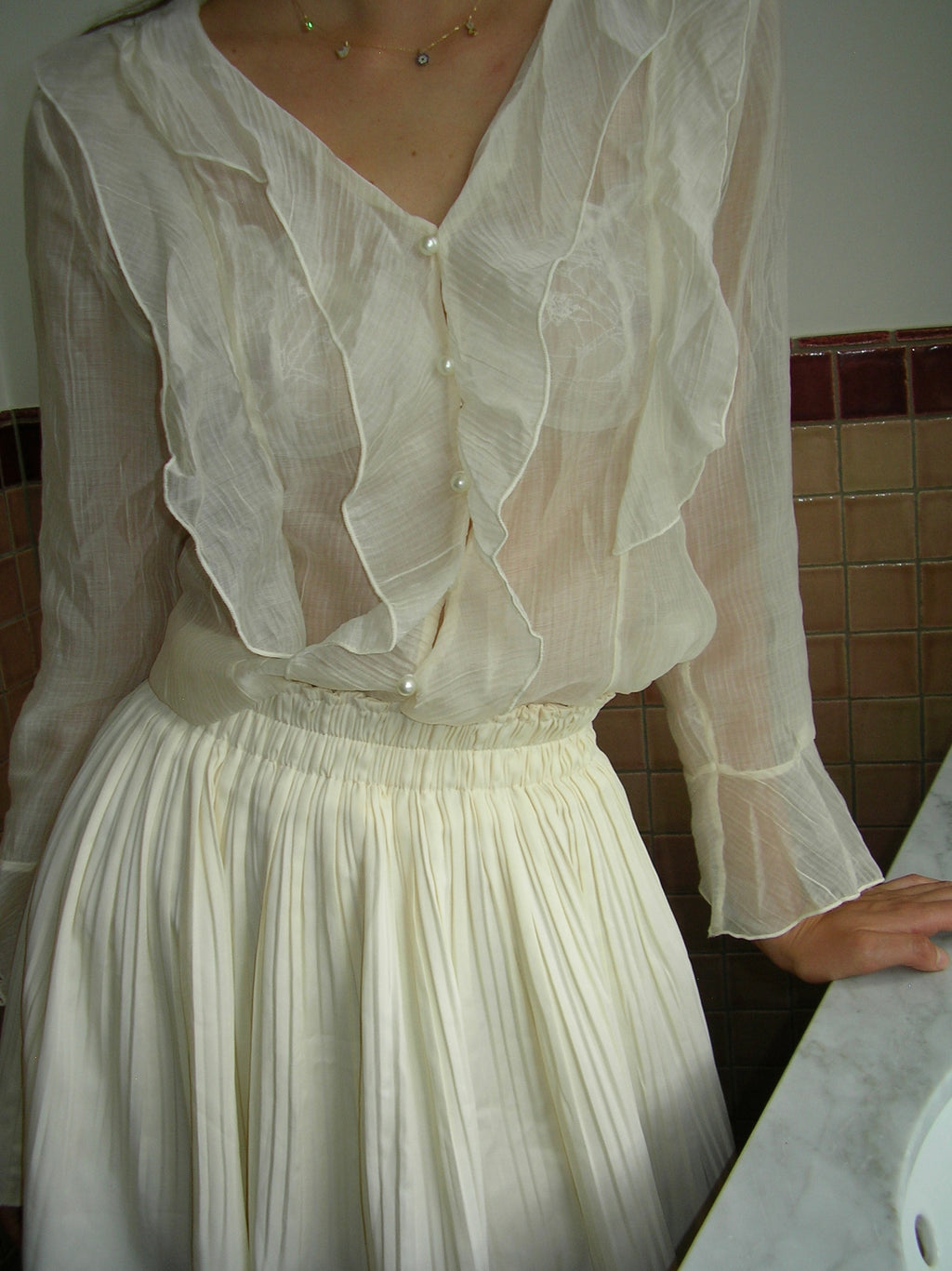 Pearl Mist | Textured Ruffle Blouse